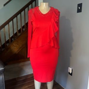Kayla red sheer and rhinestone ruffle dress - 14